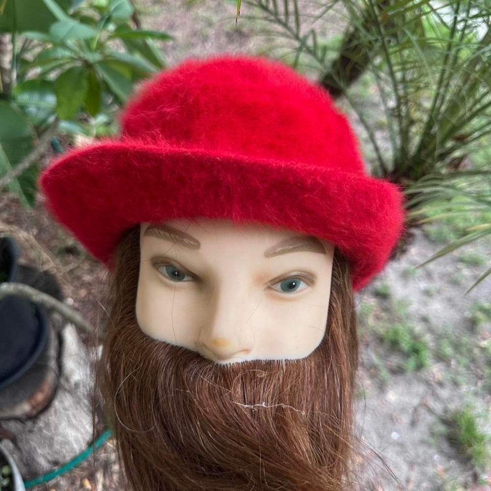 Red faux fur beret hat red‎ faux fur